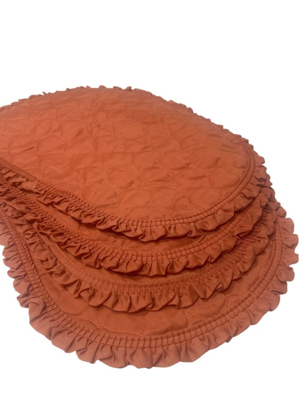 Quilted Rust Ruffled Oval Cotton Placemats Set Of 4